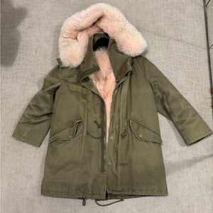 Olive Green Parka with Pink Real Fur Lining